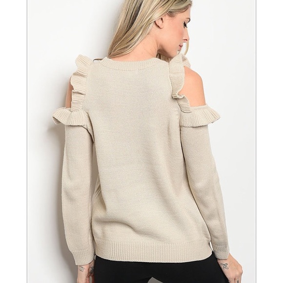 LAST ONE!!! Oatmeal Ruffle Cold Shoulder Sweater - Picture 3 of 3